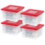IRIS 37 Quart Holiday Storage Boxes with Ornament Dividers, 4 Pack, Red