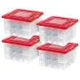 IRIS 37 Quart Holiday Storage Boxes with Ornament Dividers, 4 Pack, Red
