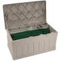 Suncast 129-Gallon Large Deck Boxes - Lightweight Resin Indoor/Outdoor Storage Container and Seat for Patio Cushions and Gardening Tools - Store Items on Patio, Garage, Yard - Taupe