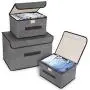 DIMJ Storage Bins 3 Pack Storage Boxes with Lids with Handle Large Fabric Storage Bin Collapsible Storage Cubes for Toy, Books, Closet, Bedroom, Home (Grey)