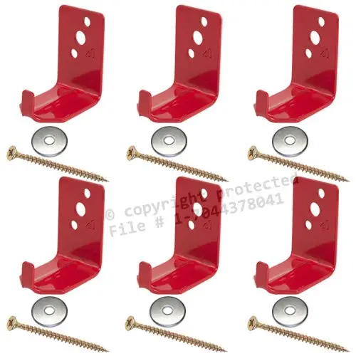 (6 Pack) - Universal Fire Extinguisher Wall Hook, Mount, Bracket, Hanger for 15 to 20 Lb. Extinguisher - FREE SCREWS & WASHERS INCLUDED