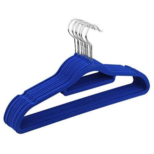 10PC Random Color Non-Slip Ultra-Thin 360 Degree Swivel Flocked Adult Clothes Hangers with Tie Bar, Notched Shoulders Decoration