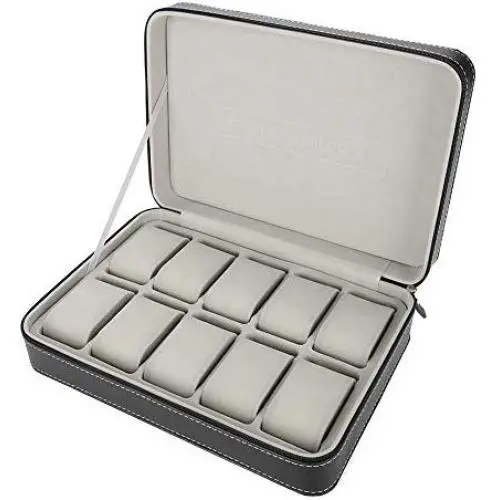 Fdit Watch Display 10 Grids Storage Boxes Zipper Travel Collector Case Organizer Fdit Watch Display 10 Grids Storage Boxes Zipper Travel Collector Case Organizer
