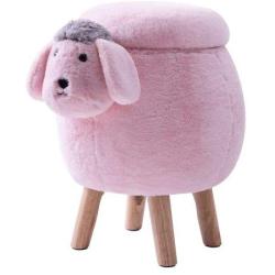 TREXM Have-Fun Series Upholstered Ride-on Storage Ottoman Footrest Stool with Vivid Adorable Animal Shape Storage Box,Pink Sheep, Gray