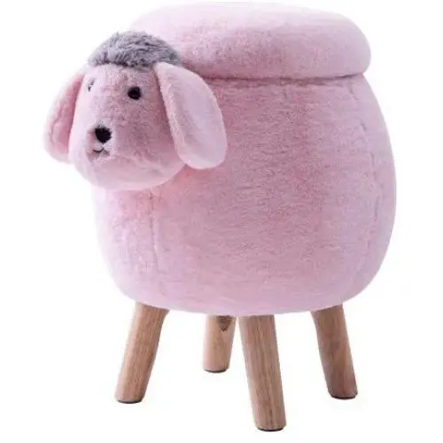 TREXM Have-Fun Series Upholstered Ride-on Storage Ottoman Footrest Stool with Vivid Adorable Animal Shape Storage Box,Pink Sheep, Gray