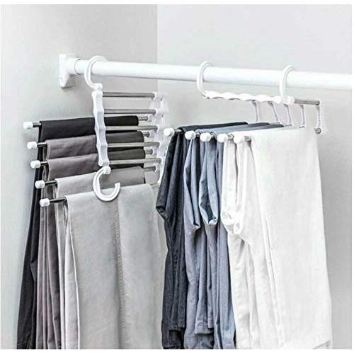 5pcs Random Color 5 Tier Multi-Function Portable Clothes Hanger Pants Racks Trousers Hanger Clothes Storage Drying Hanger Stainless Steel