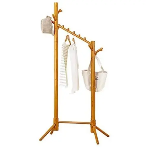 MOJ-YJ Floor Standing Coat Rack Clothes Hat Stand Hanger Hooks Simple Creaive Rod Wood, 60175cm (Color : Log Color)