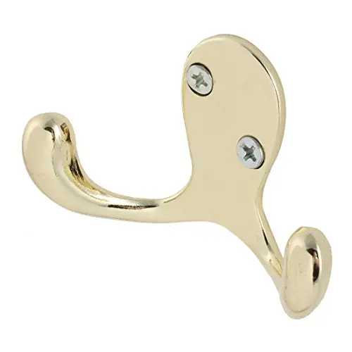 OKSLO Scarf towel clothing metal wall mounted double hook hanger brass tone