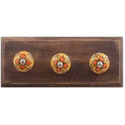 Indianshelf Handmade 1 Artistic Vintage Mustard Wooden Flower Wall Hooks Hangers/Towel Holder Over The Door
