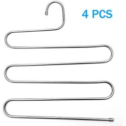 Timoo Pants Hangers, S-Shape Clothes Hangers Stainless Steel Trousers Hangers Space 5 Layer Saving Storage Organizer for Pants Jeans Tie Scarf, 4 Pack