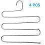 Timoo Pants Hangers, S-Shape Clothes Hangers Stainless Steel Trousers Hangers Space 5 Layer Saving Storage Organizer for Pants Jeans Tie Scarf, 4 Pack