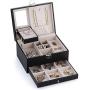RR ROUND RICH DESIGN Jewelry Boxes - 2 Level Multifunctional Large Jewelry Organizer Storage Case with Top Mirror Drawer and Metal Lock - Black