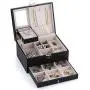 RR ROUND RICH DESIGN Jewelry Boxes - 2 Level Multifunctional Large Jewelry Organizer Storage Case with Top Mirror Drawer and Metal Lock - Black