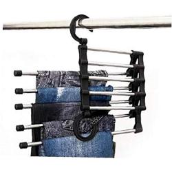 5 in 1 Telescopic Folding Hanger Stainless Steel Pants Hangers Clothes Organizer Space Saver Storage Rack for Hanging