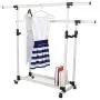 GaGa Portable Adjustable Garment Clothes Double Rail Rack Rolling Hanger Organizer Heavy Duty with Wheels