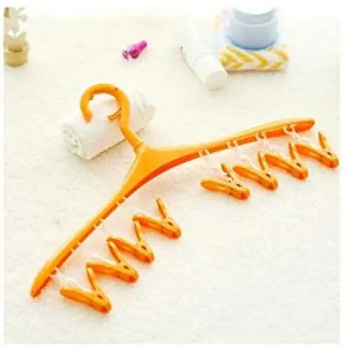 Clothes Hanger Hooks Windproof Hanger with Clip Multi-Function Plastic Candy Color Hanger Sock Drying Rack(Orange)