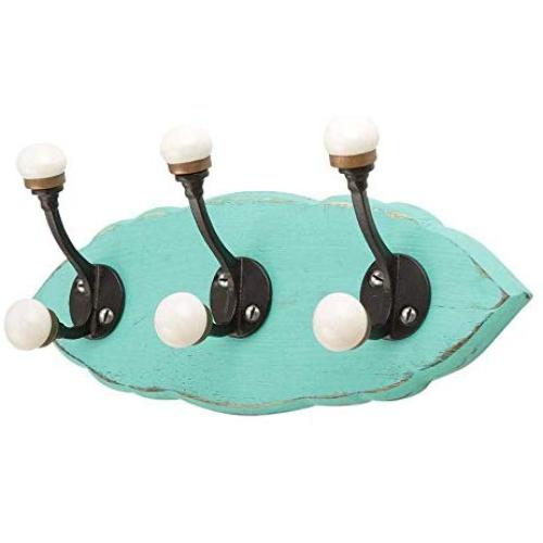 Indianshelf Handmade 1 Artistic Vintage Green Wooden Double Loop Coat Hooks Holders/Heavy Duty Hooks