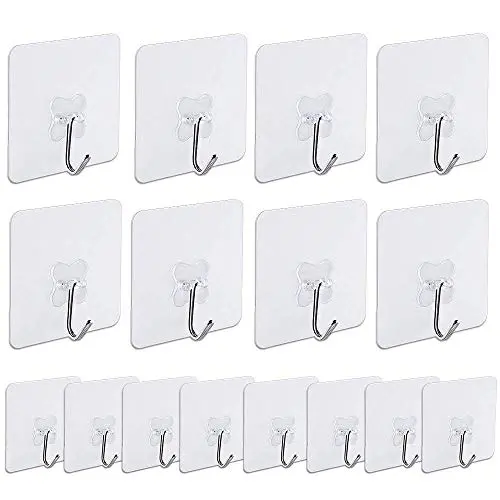 Adhesive Wall Hooks, AUSTOR 16 Pack Nail Free Wall Hooks Heavy Duty Transparent Hooks for Kitchen Bathroom Door Ceiling Hanger 22 Pound/10 KG, 7.2cm x 7.2cm Adhesive Wall Hooks, AUSTOR 16 Pack Nail Free Wall Hooks Heavy Duty Transparent Hooks for Kitchen Bathroom Door Ceiling Hanger 22 Pound/10 KG, 7.2cm x 7.2cm
