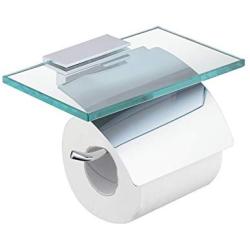 Hiendure Toilet Paper Holder with Shelf, Brass Lavatory Tissue Holder with Mobile Phone Storage Rack and Lid,Chrome