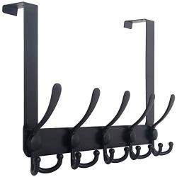 WEBI Over The Door Hook Door Hanger Hook Rack with 5 Tri Hooks for Hanging Coats, Door Towel Rack Towel Hanger Door Coat Hanger Over Door Coat Rack for Bathroom,Behind Back of Door,Black