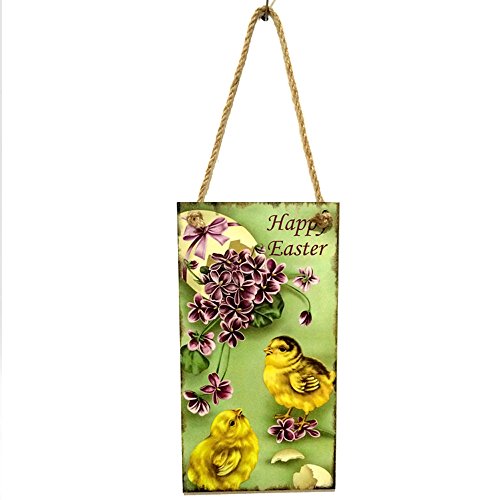 Ecurson Hanging Wood Plaques for Crafts Wooden Easter Hanging Board Festival Wall Door Decor Sign Hanger Printed Chicks Rabbit Eggs Flower for Home Shop Decoration