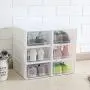 Yagaga Stackable Shoe Storage, 6 Pcs Transparent Shoe Boxes Flip Design Plastic Storage Case Organizer Dustproof Clear Plastic Shoe Storage Boxes for Home (White)