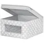 mDesign Soft Stackable Fabric Closet Storage Organizer Holder Boxes - Clear Window and Lid, for Child/Kids Room, Nursery, Playroom - Polka Dot Print - Medium, 2 Pack - Light Gray with White Dots
