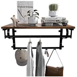 VASAGLE Industrial Coat Rack Shelf Wall Mounted, Hook Rack Shelf with Hanging Rail, 5 Metal Hooks and Upper Shelf for Storage Hallway Entryway Bathroom Bedroom Living Room ULCR11BX