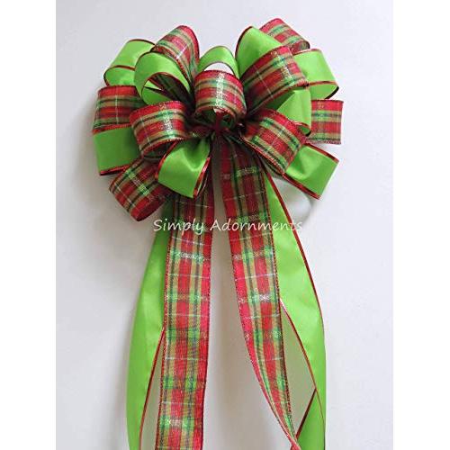 Red Green Christmas Country Plaid Bow Red Lime Tartan Christmas Wreath Bow Tree topper Bow Christmas Door Hanger Bow Christmas Plaid Bow