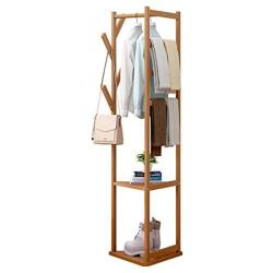 GGYDD Bamboo Tree Stand Clothes Hanger,Sturdy Coat Hat Rack Garment Rack with 3-Animal Storage Shelves and Hooks-Brown 30x158cm(12x62inch)