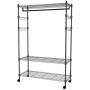 Homdox 3-Tiers Large Size Heavy Duty Wire Shelving Garment Rolling Rack Clothing Rack with Double Clothes Shelves and Lockable Wheels+1 Pair Side Hooks,Black