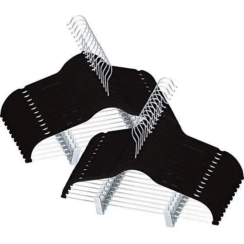 Utopia Home Velvet Skirt Hangers with Clips - 24 Pack - Non Slip Velvet Clothes Hangers with Notches for Pants and Coat - Slim and Heavy Duty with 360 Degrees Swivel Hook - Black (Renewed)