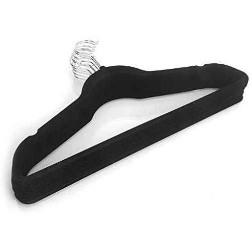 10pcs Plastic Flocking Clothes Hangers Non-Slip Hangers 360 Degree Swivel Chrome Hook Space Saving Design Excellent for Men and Women Clothes 45 * 0.5 * 24.5 ( Black)