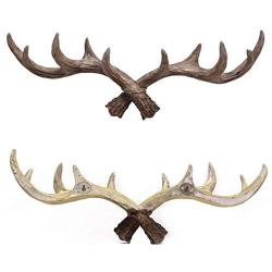 Fesjoy Vintage Deer Antlers Wall Hooks Antique Finish Resin Clothes Keys Hanger Rack Hooks Include 2 Types Screws Light and Dark Color Available