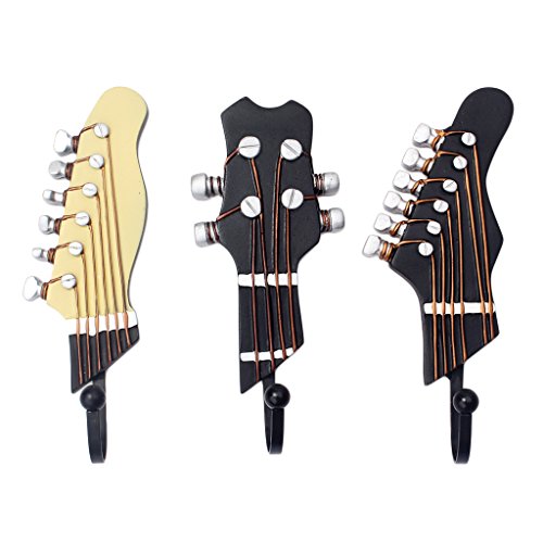 3 PCS Guitar Heads Music Home Resin Clothes Hat Hanger Hook Wall Mounted New