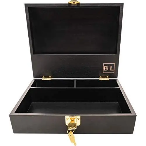 Wooden Stash Boxes with Lock - Large Storage Boxes with Lock and Key - Compartment Boxes with Extra Storage for Accessories - Black Wood Box Wooden Stash Boxes with Lock - Large Storage Boxes with Lock and Key - Compartment Boxes with Extra Storage for Accessories - Black Wood Box