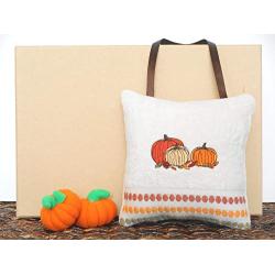 Fall Pumpkins Door Hanger Pillow Orange Red Green Yellow Brown Decorative Repurposed