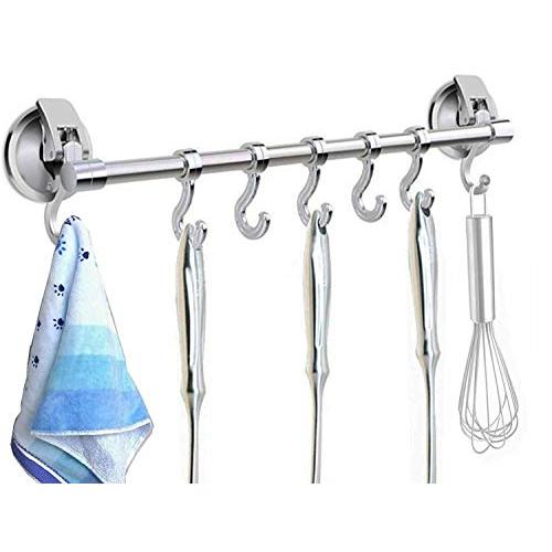 iRomic Suction Cup Hook Hanger Holder Rack Rail Towel Bar Organizer（2PCS for Bathroom Shower Wreath, Loofah,Robe,Towel,Coat,Cloth,Kitchen Utensils,Wall Mounted on Glass Door,Window,Tile Wall