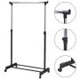 Adjustable Rolling Clothes Hanger Coat Rack Floor Hanger Storage Wardrobe Clothing Drying Racks with Shoe Rack