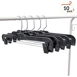 Hanger Central 5131B-10 Heavy Duty Plastic Bottoms Hangers with Metal Sliding Pinch Clips Pants Hangers, 14 Inch, Black, 10 Pack