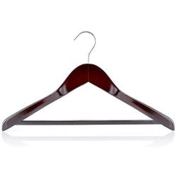HANGERWORLD 3 Mahogany 17.7inch Wooden Coat Clothes Garment Non Slip Pants Bar Hangers Broad Shoulder Support