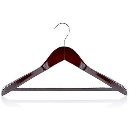 HANGERWORLD 5 Mahogany 17.7inch Wooden Coat Clothes Garment Non Slip Pants Bar Hangers Broad Shoulder Support
