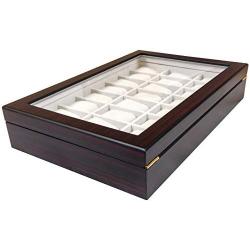 4 Less CO 24 Piece Ebony Walnut Wood Mens Watch Boxes Display Case Collection Jewelry Boxes Storage Glass Top - 108724E