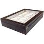 4 Less CO 24 Piece Ebony Walnut Wood Mens Watch Boxes Display Case Collection Jewelry Boxes Storage Glass Top - 108724E