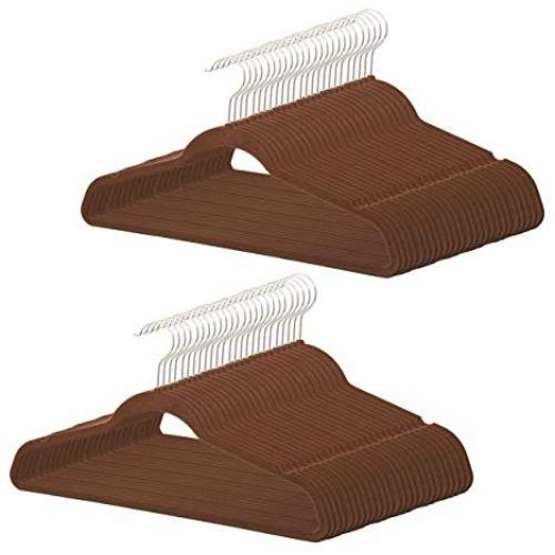 Premium Heavy Duty Velvet Hangers - 50 Pack Bulk - ABS Material and Chrome Hook - Non-Slip, Ultra Thin, 10lbs Capacity - Great for Suits, Pants, Dresses - by Unity (Chocolate Brown)