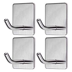 May Fangfei Nail-Free Installation Hooks Hangers Heavy Duty Waterproof Wire Drawing Stainless Steel Hooks for Hanging Kitchen Bathroom Home Stick on Wall -4 pcs