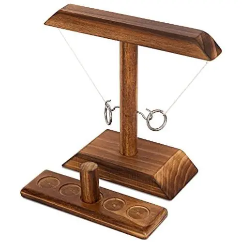 Ring Toss Game, Ring Toss with Shot Ladder, Fun Hook and Ring Game, Handmade Wooden Interactive Game for Home, Party, Brown