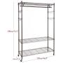 Rolling Wire Shelving Garment Rack, Metal Clothes Rack Organizer with 4 Adjustable Side Hooks and Single Hanger Bar