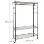 Rolling Wire Shelving Garment Rack, Metal Clothes Rack Organizer with 4 Adjustable Side Hooks and Single Hanger Bar