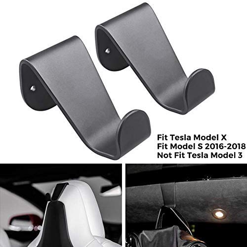 TapTes Coat Hooks Aluminum Alloy Seat Headrest Seat Back Hook Bag Holder Garment Clothes Coat Hangers Designed for Tesla Model S Model X Only - Black (Set of 2)